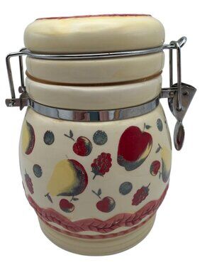 Cottage Core Fruit Ceramic Canister With Metal Hinged Locking Lid EUC